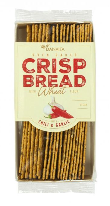Danvita Crisp Bread Wheat Chilli & Garlic - Křehký pšeničný chléb s chilli a česnekem 130g Danvit