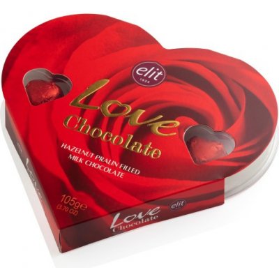 Bonboniéra Elit Love Chocolate - oříšková pralinka plněná mléčnou čokoládou 105g