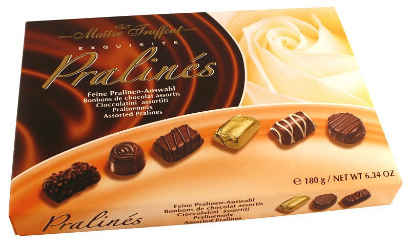 Bonboniéra Maitre Truffout Pralines - Mix čokoládových pralinek Žlutá růže 180g