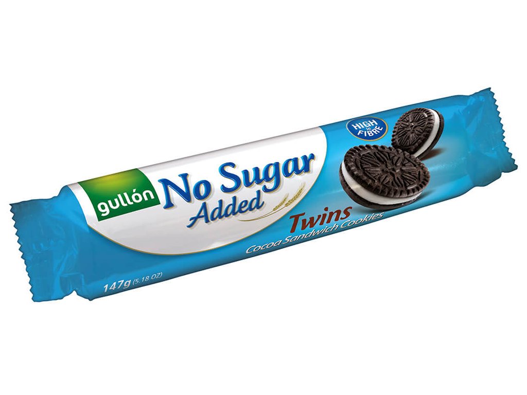 Gullon Gullón Twins kakaové sušenky plněné krémem bez přídavku cukru se sladidly 147 g