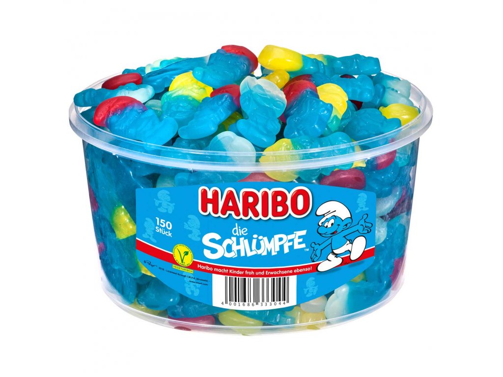 Haribo Schlumpfe - Šmoulové ovocné bonbóny - dóza 150ks - 1350g