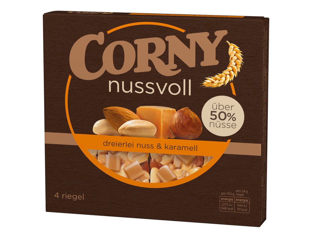 Corny Ořechy Tři druhy ořechů a karamelu 4 ks - 96g