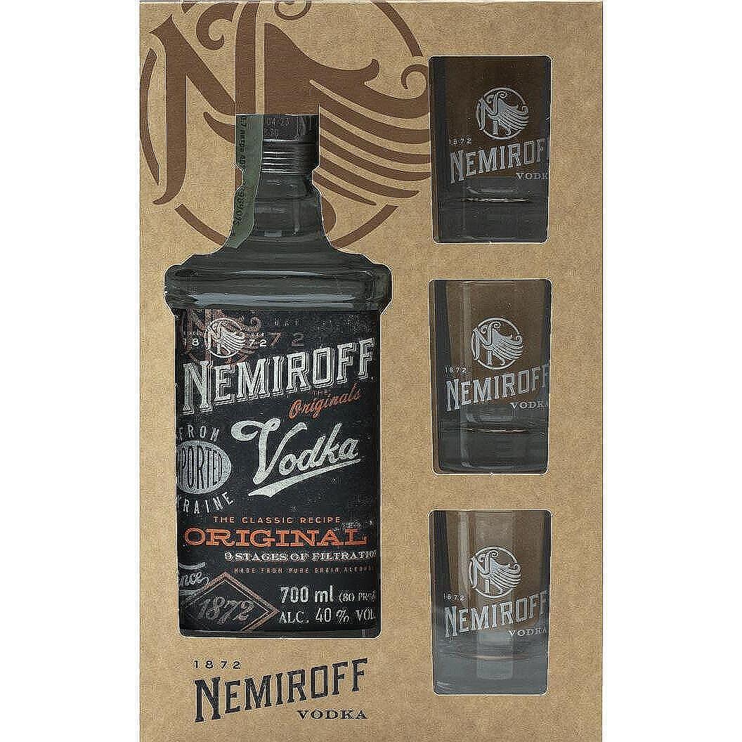 Vodka Nemiroff Original 40% 0,7 l (dárkové balení 3 panáky)