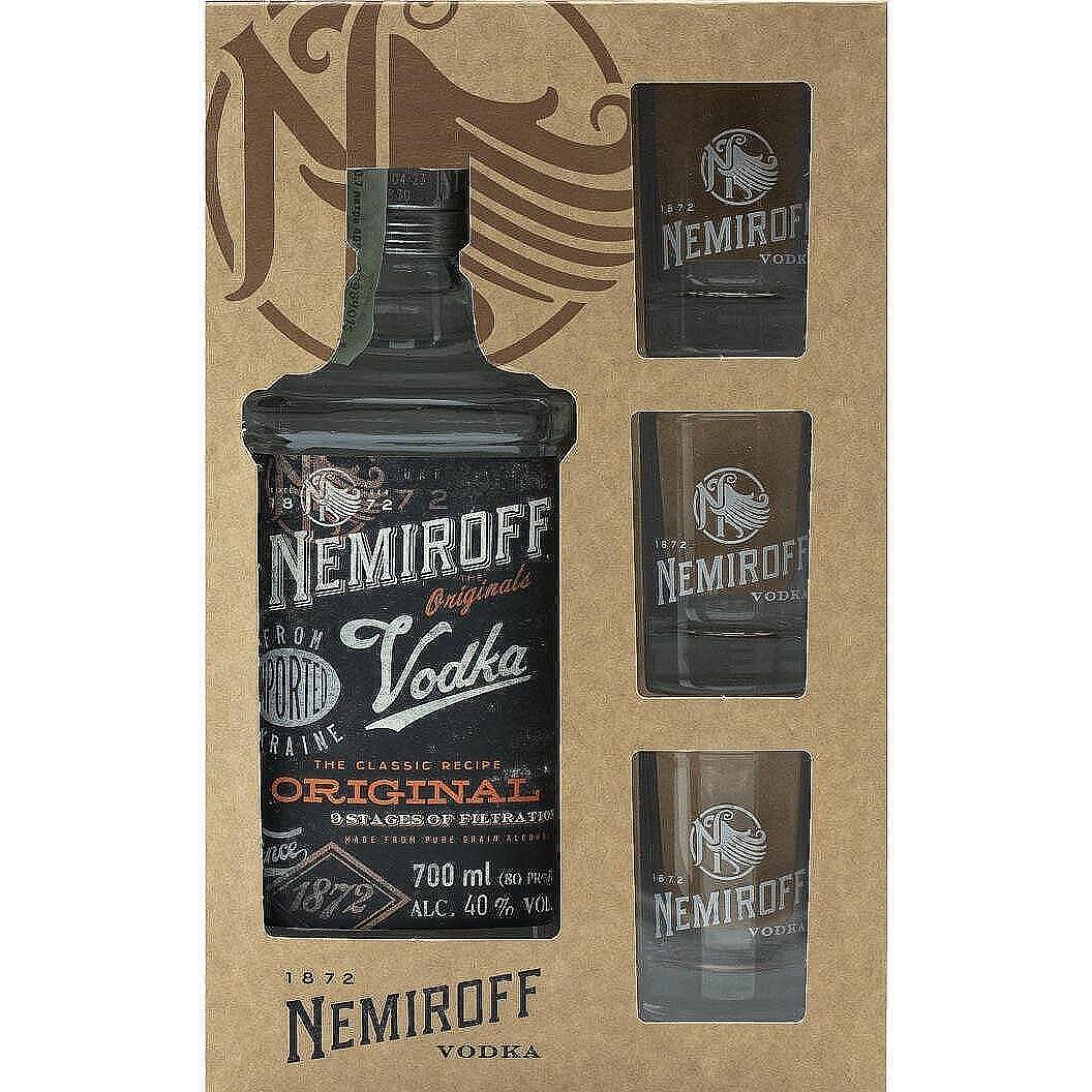 Nemiroff Original 0,7l 40% (dárkové balení 3 štamprle)