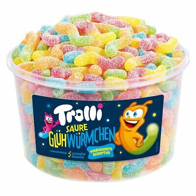 Trolli Sour Glowworms - želé kyselí červíci dóza 1200g