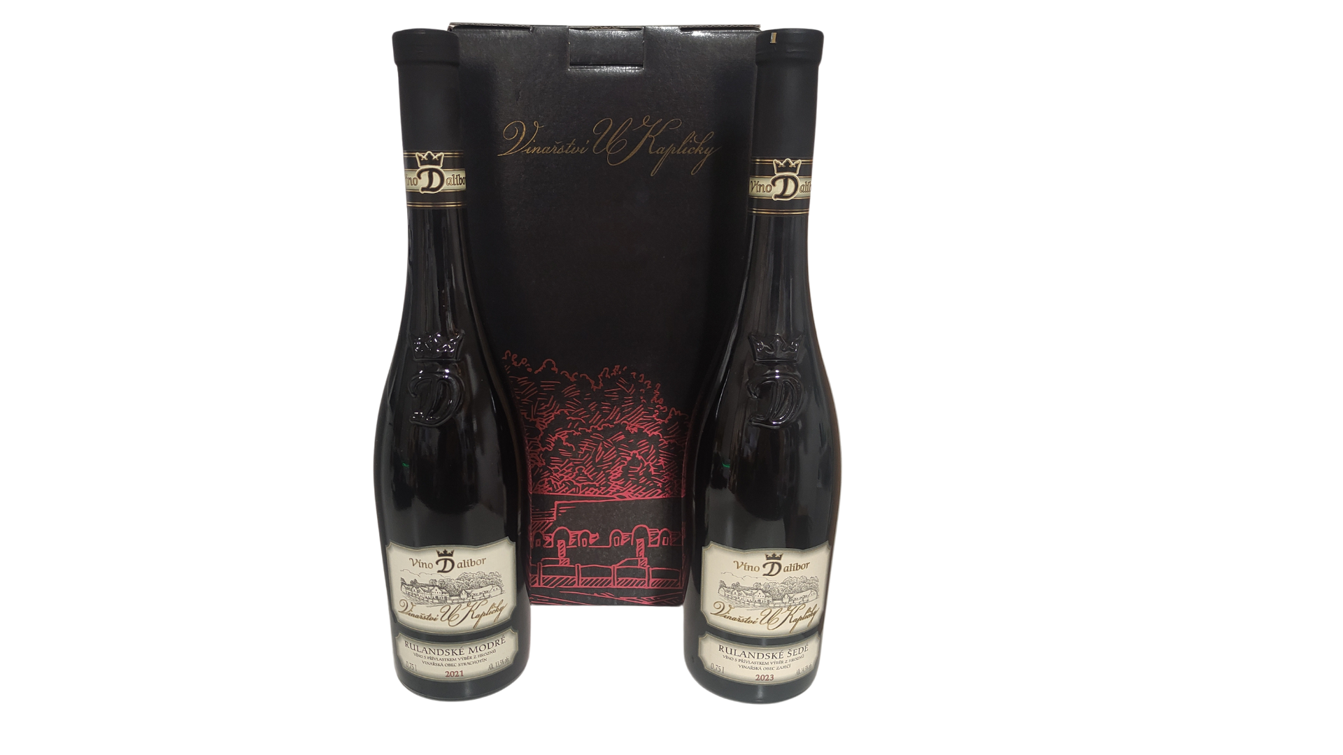 Dárkové balení černé-vína Dalibor Rulandské šedé + Rulandské modré 2x0,75l Vinařství U Kapličky
