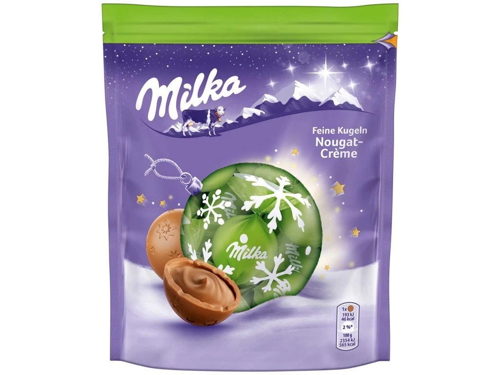 Milka jemné vánoční kuličky s nugátovým krémem 90g
