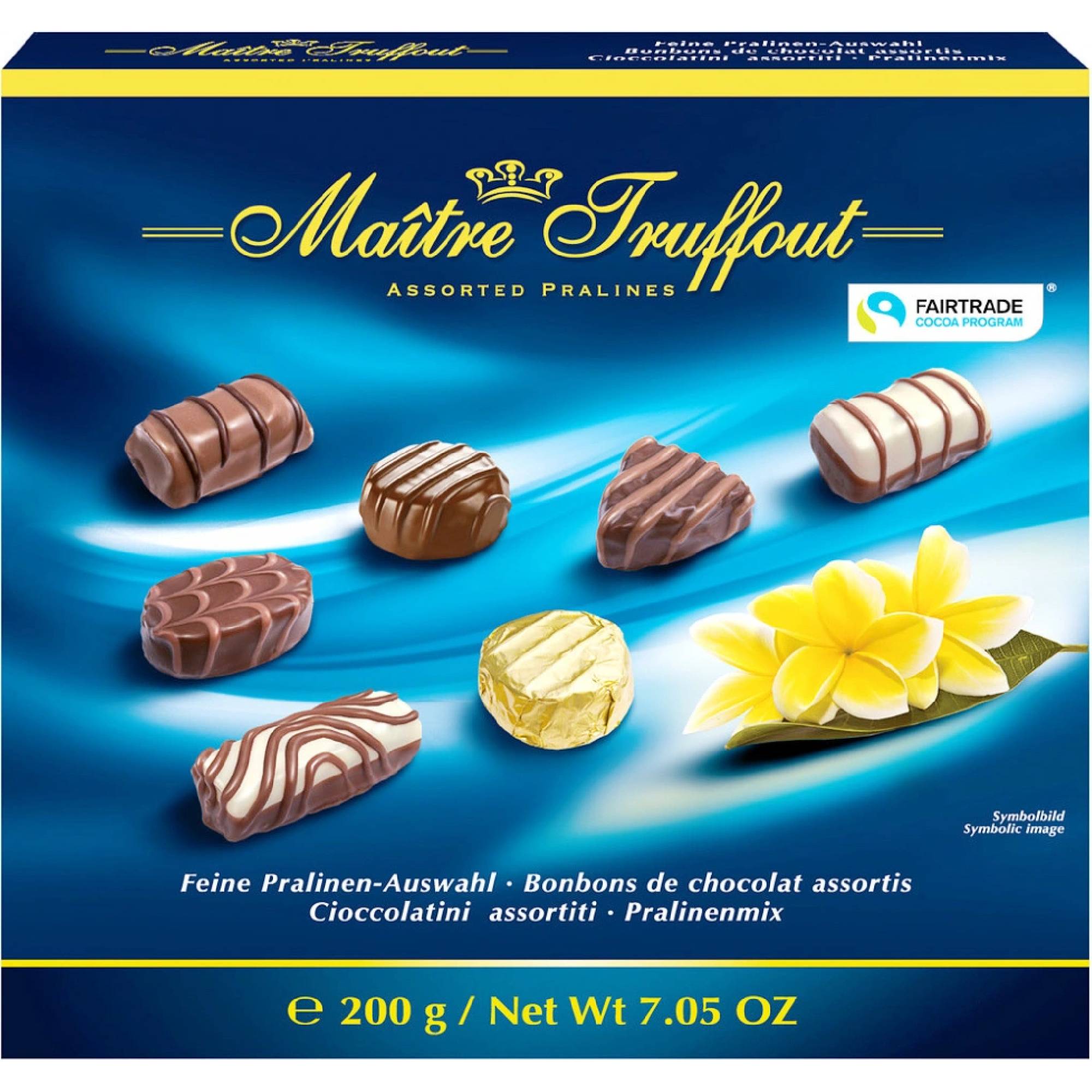 Bonboniéra Maitre Truffout Pralines - Mix čokoládových pralinek modrý přebal 200g