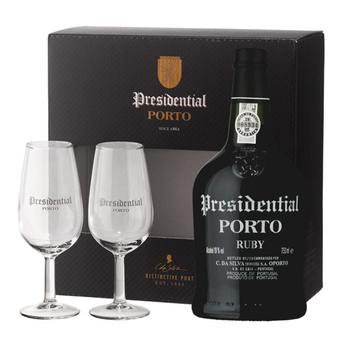 C. da Silva (Vinhos) S.A. Porto Presidential Ruby 0,75l 19% (dárkové balení 2x sklenice)