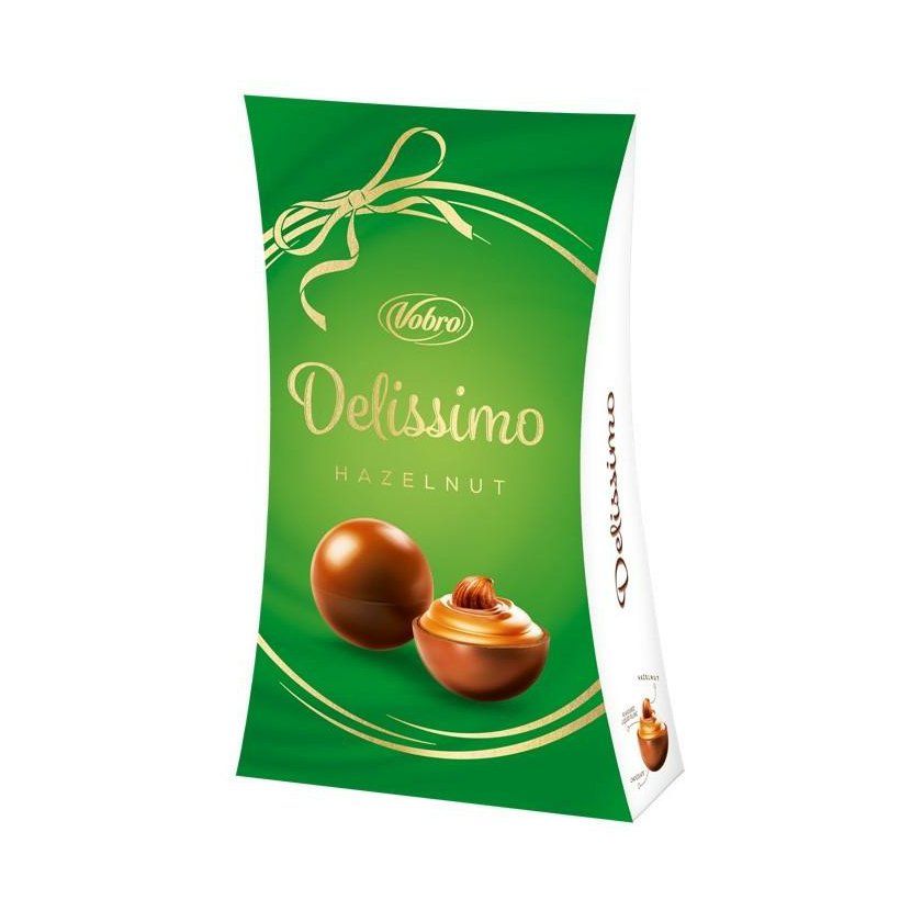Vobro Delissimo Hazelnut - pralinky z mléčné čokolády s ořechovým krémem a lískovým oříškem 91g