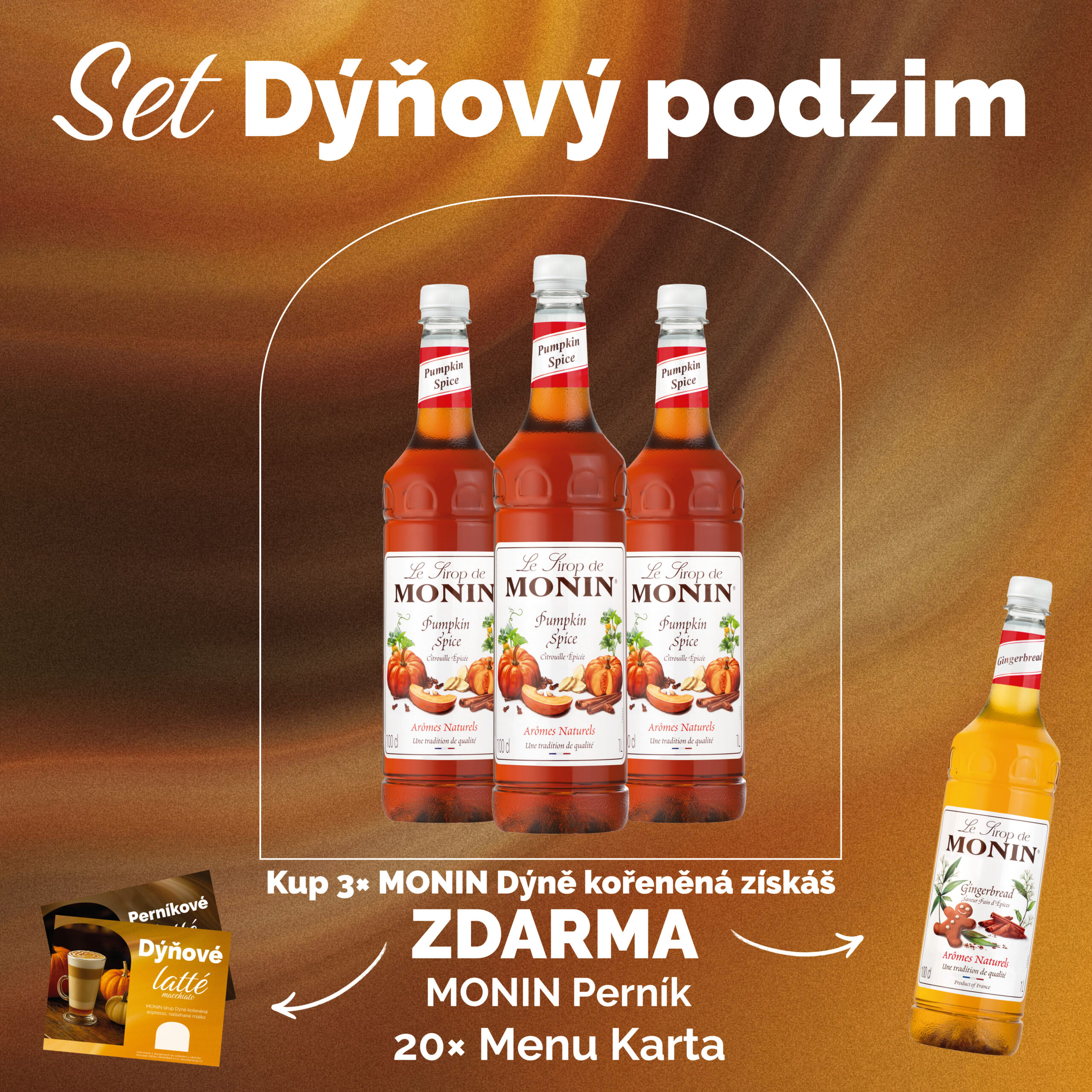 Set MONIN Dýňový podzim 3x1l Dýně kořeněná 1x1l Perník zdarma
