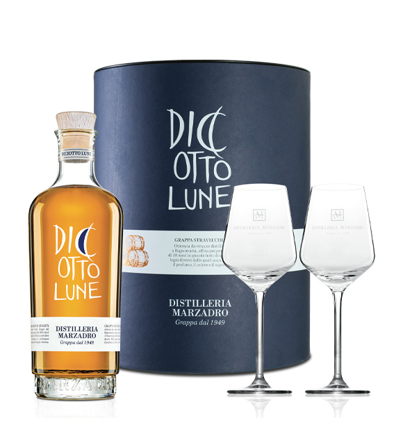 Grappa Marzadro le Diciotto lune PORTO 42% 0.5l (dárkové balení 2 skleničky)