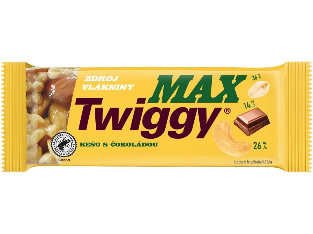 Twiggy MAX tyčinka s arašídami a kešu ořechy polomáčená v hořké čokoládě 35g
