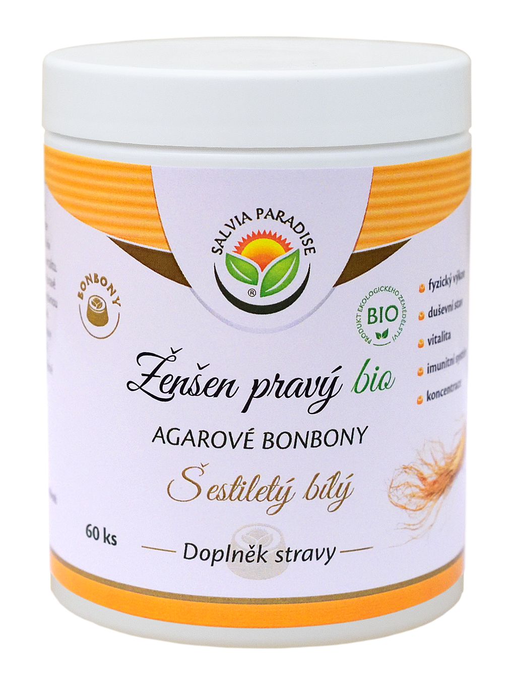 Ženšen pravý agarové bonbony BIO 60 ks Salvia Paradise