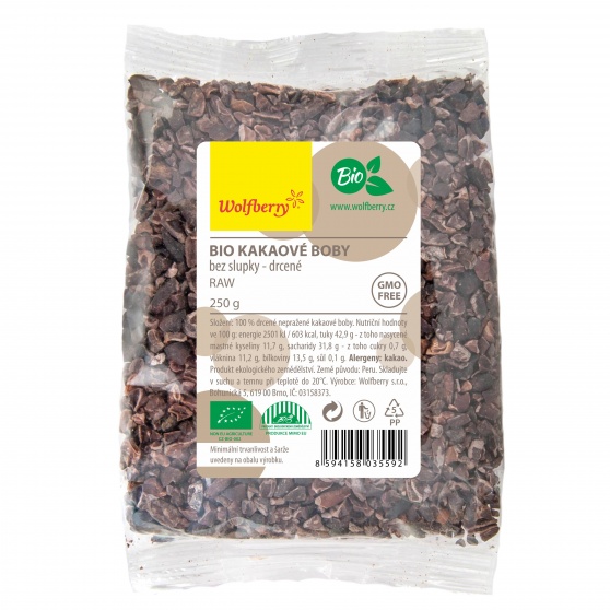 BIO Kakaové boby drcené 250g Wolfberry