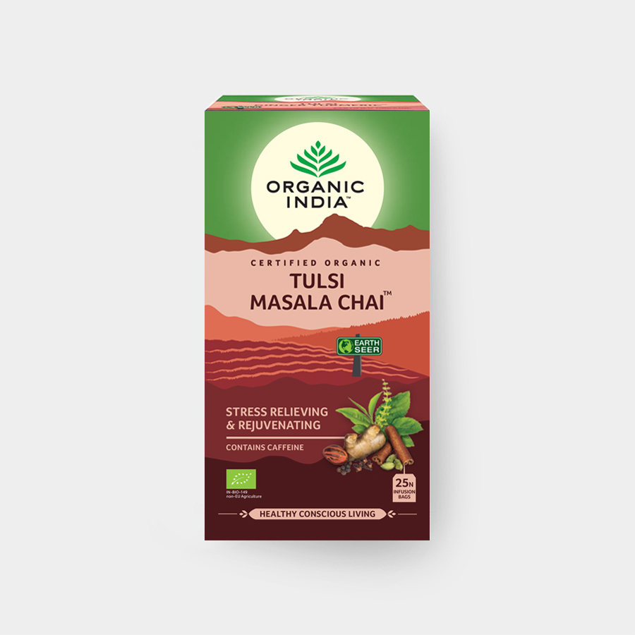 BIO Čaj Tulsi Masala - směs bylin černý čaj exotické koření sáčkový 25ks Organic India