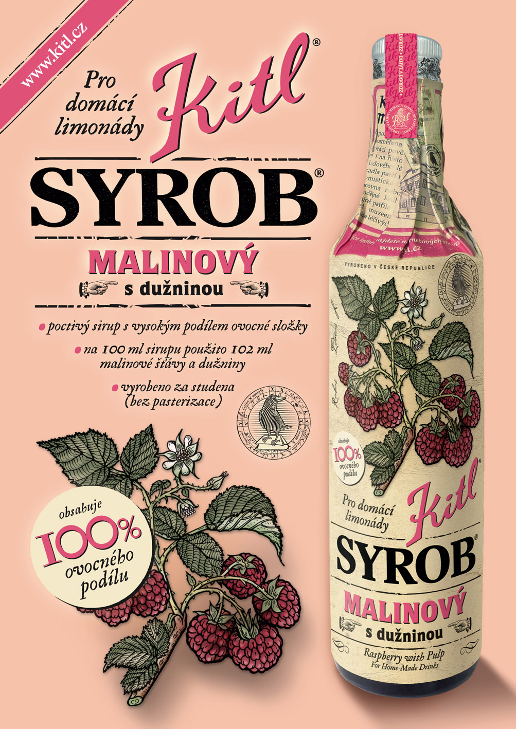 Syrob Malinový - malinový sirup 0,5l Kitl