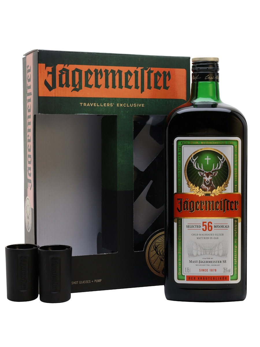 Jagermaister Party 35% 1,75 l (dárkové balení pumpička + 2 skleničky)