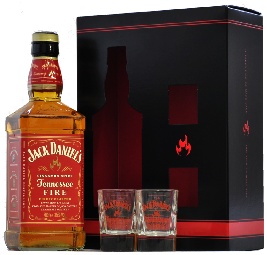 Jack Daniel's Fire + 2x panák 35% 0,7l (Karton + 2 skleničky)