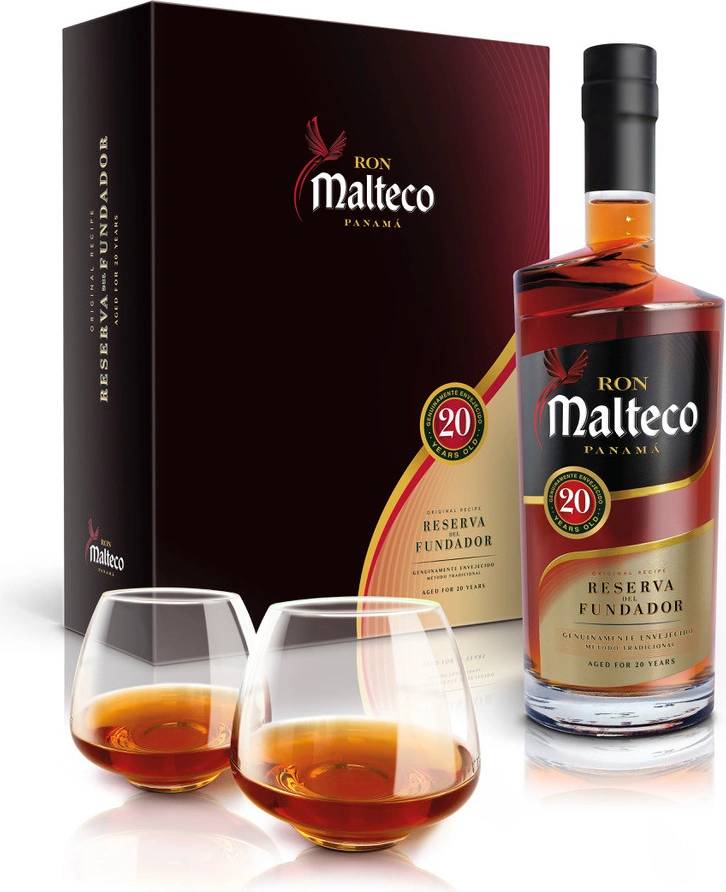 Malteco 20y 40% 0,7 l (dárkové balení 2 skleničky)