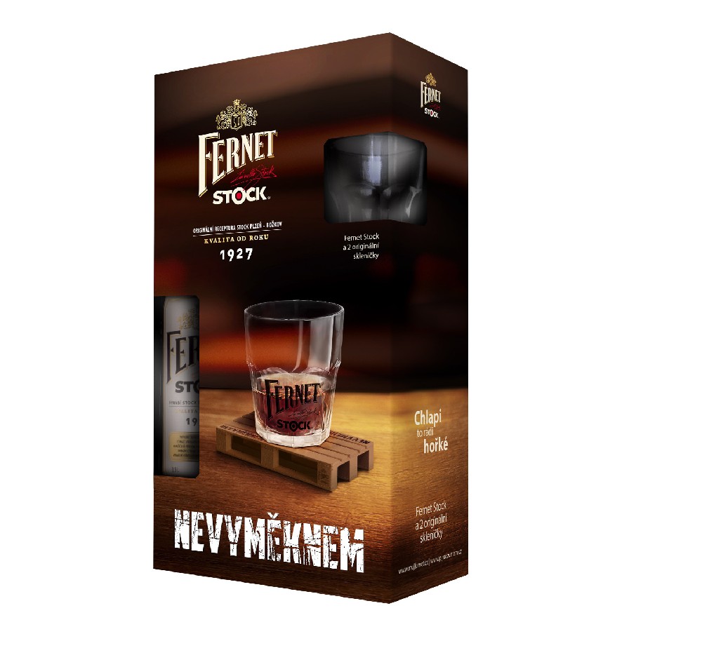 Fernet Stock 38% 0,5 l (dárkové balení 2 skleničky)
