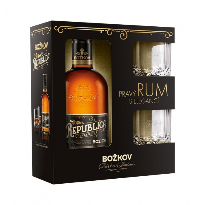 Božkov Republica Exclusive 38% 0,5 l (dárkové balení 2 skleničky)