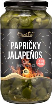 Papričky Jalapenos Extra pálivé krájené v nálevu z viného octa 907g BASSTA