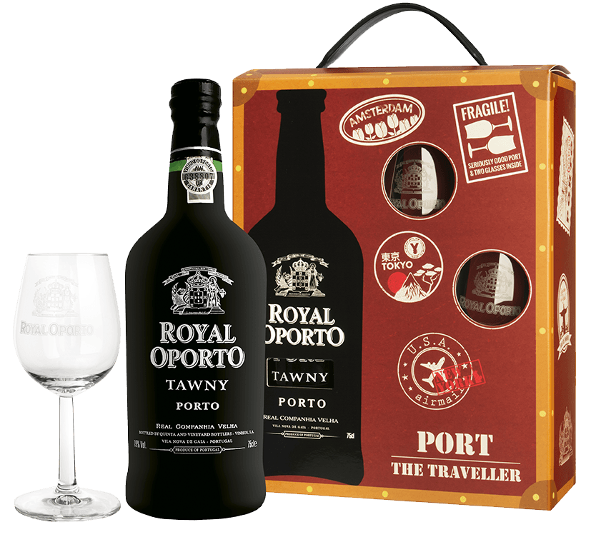 Real Companhia Velha Royal Oporto Tawny Traveller box + 2 skleničky, 0,75l