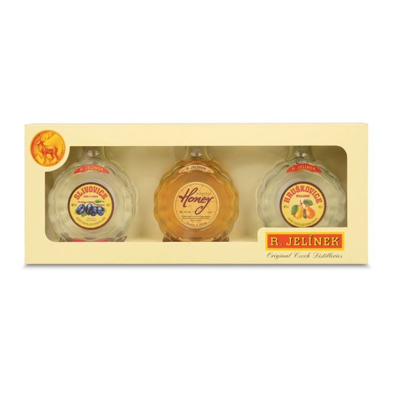 Rudolf Jelínek 42% (set 3 x 0,2 l Slivovice, Bohemia Honey a Hruškovice)