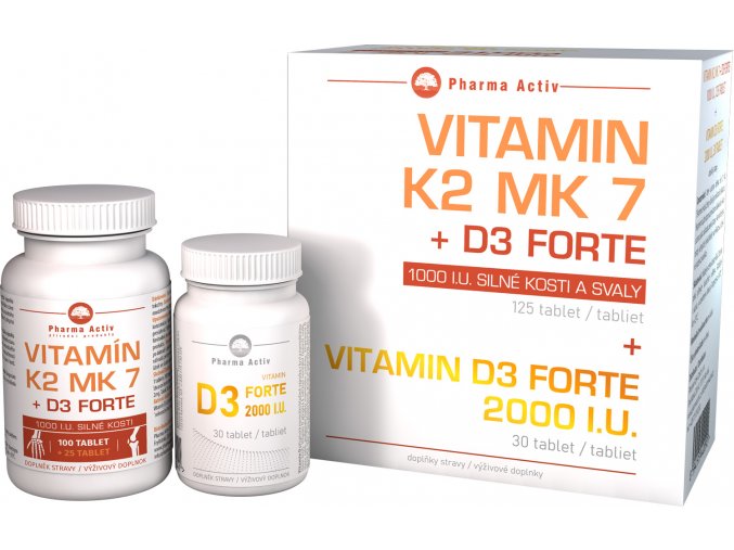 Pharma activ Set Vitalita II - Vitamin K2 MK7 + D3 Forte 1000 I.U. 125 tablet + Vitamin D3 Forte 2000
