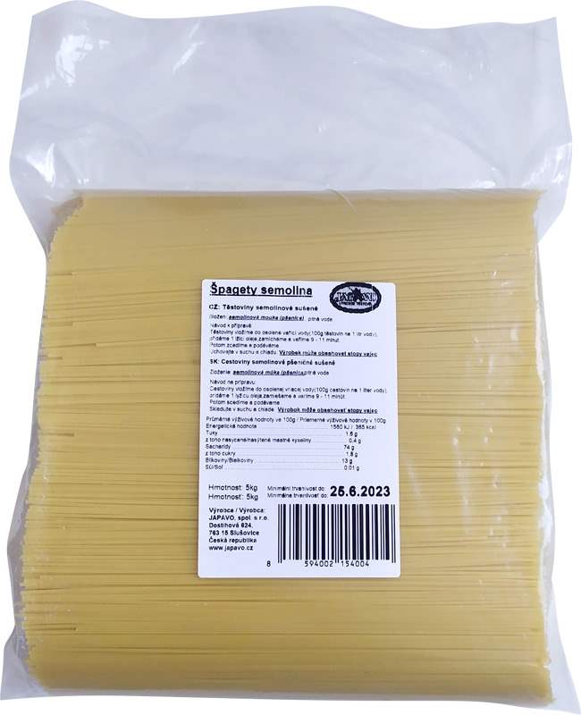 Japavo Špagety semolinové těstoviny 5kg