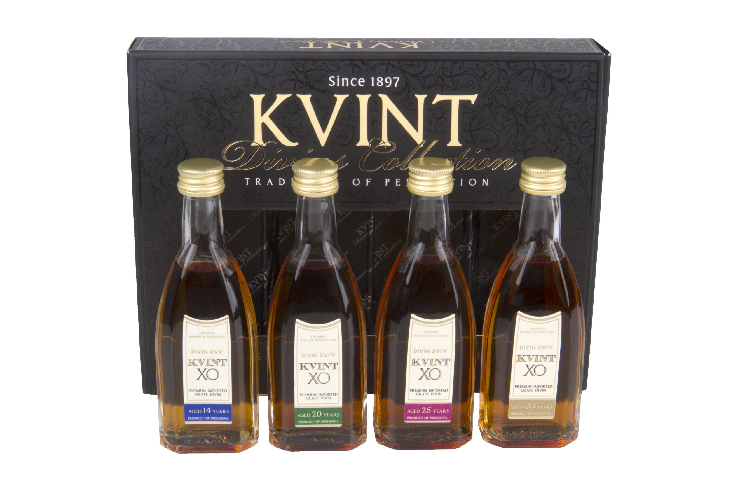 Brandy Kvint Gift set box 14-33Y 40% 4x0,05 l (karton)