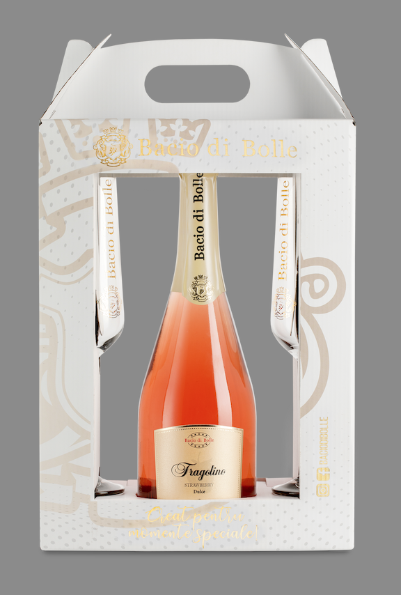 Bacio Di Bolle Fragoline - růžové šumivé víno - Jahoda 7% 0,75l (dárkové balení 2 sklenič