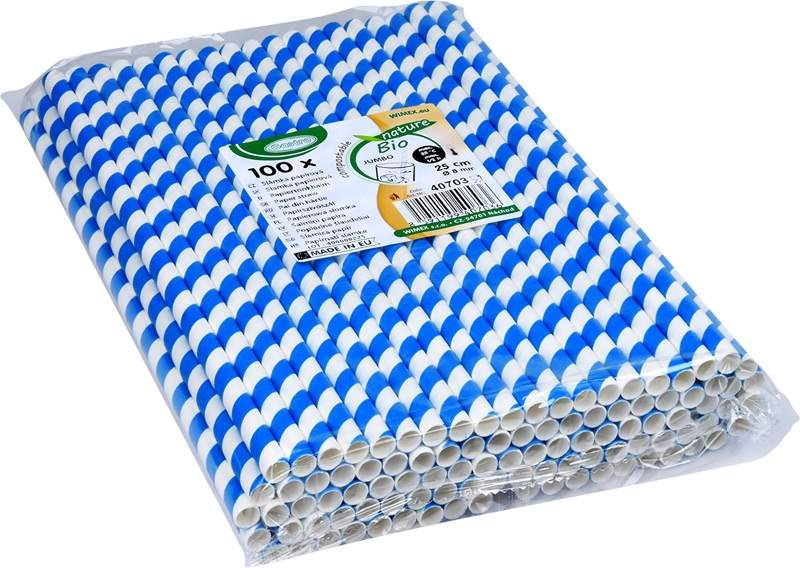 WIMEX Slámka papírová JUMBO modrá spirála 25 cm, Ø 8 mm 40703