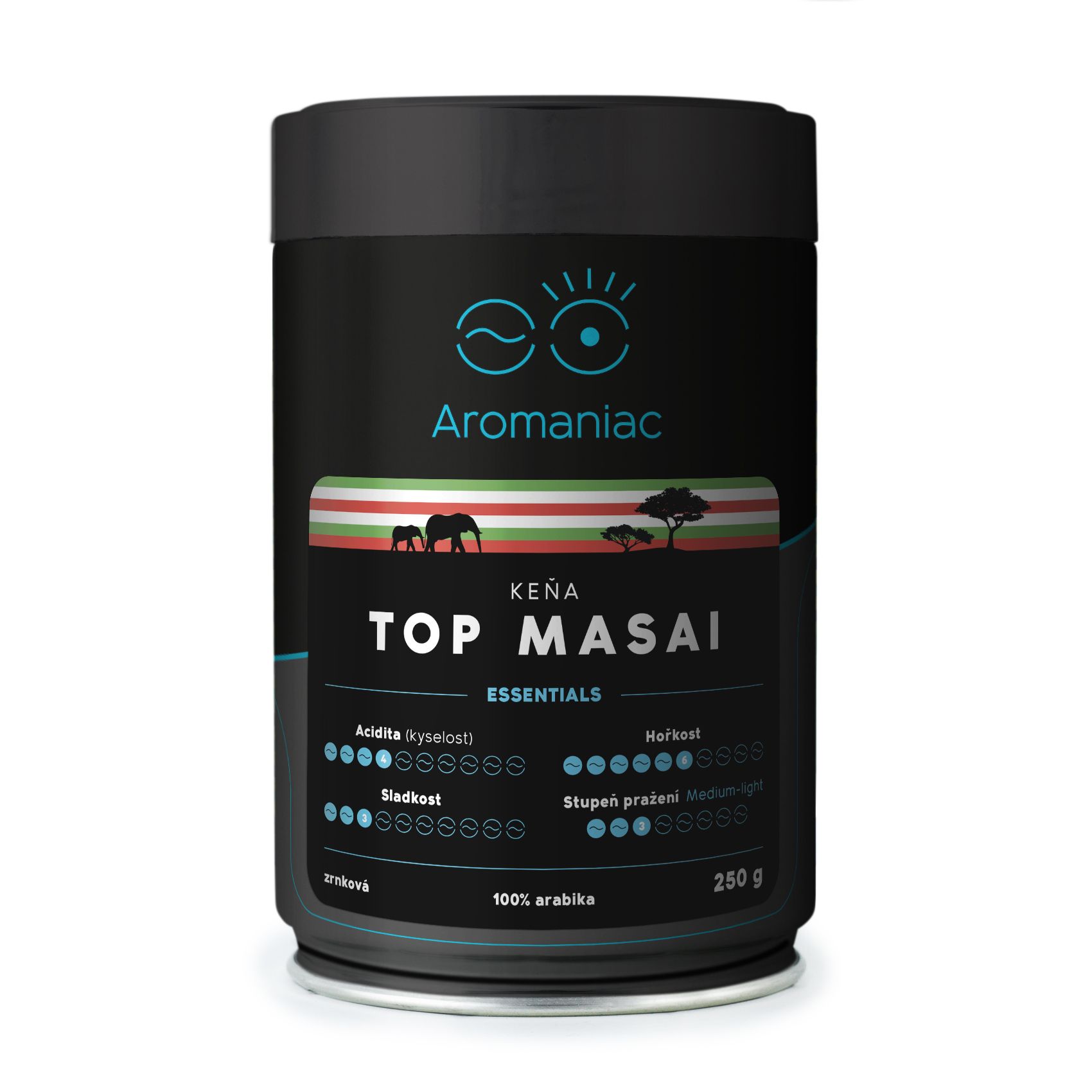 Aromaniac Káva Keňa Top Masai zrnková dóza 250 g