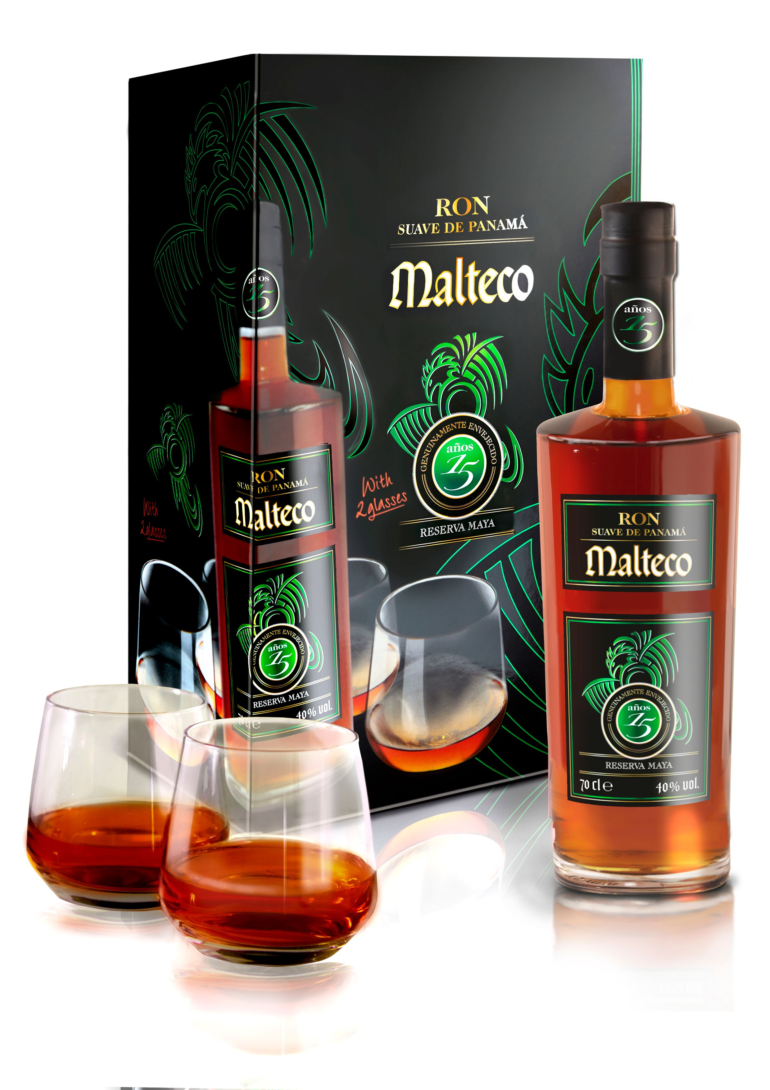 Malteco 15y 40% 0,7 l (dárkové balení 2 skleničky)