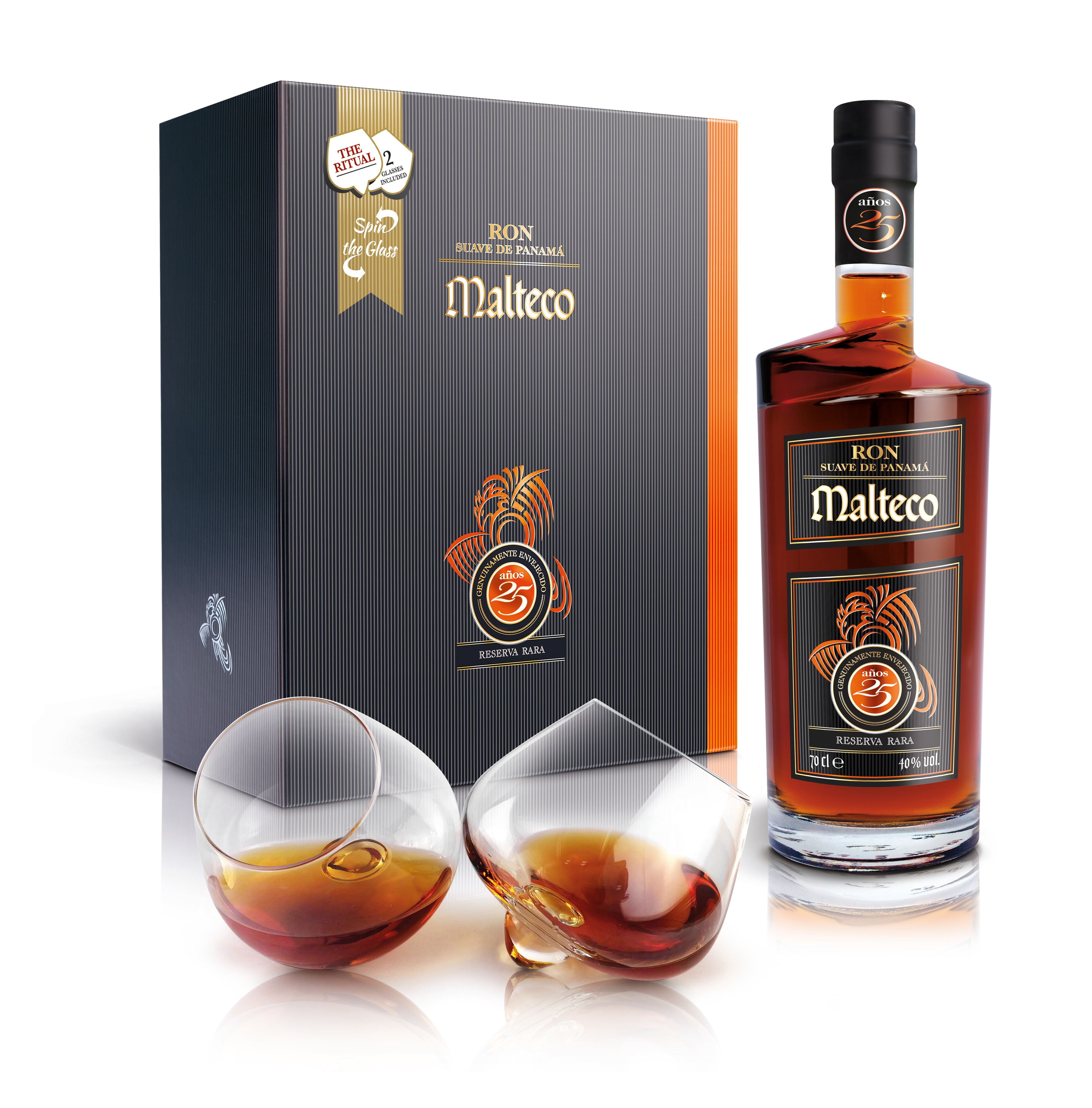 Malteco 25y 40% 0,7 l (dárkové balení 2 skleničky)