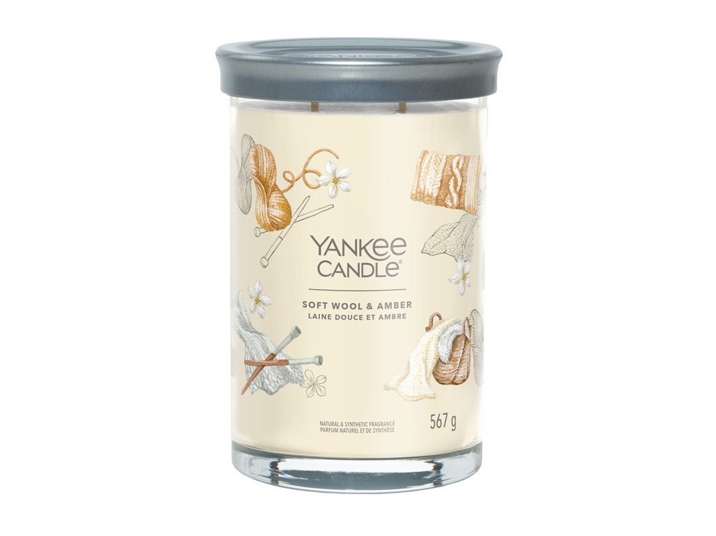 Svíčka Yankee Candle Signature SOFT WOOL & AMBER - Jemná vlna a ambra 567g TUMBLER VELKÝ