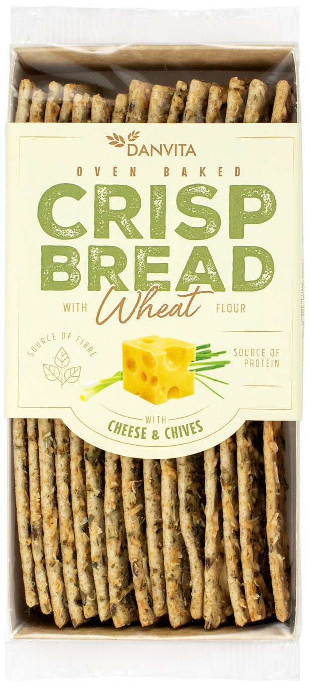 Danvita Crisp Bread Wheat With Cheese and Chives - Křehký pšeničný chléb se sýrem a pažitkou 130g
