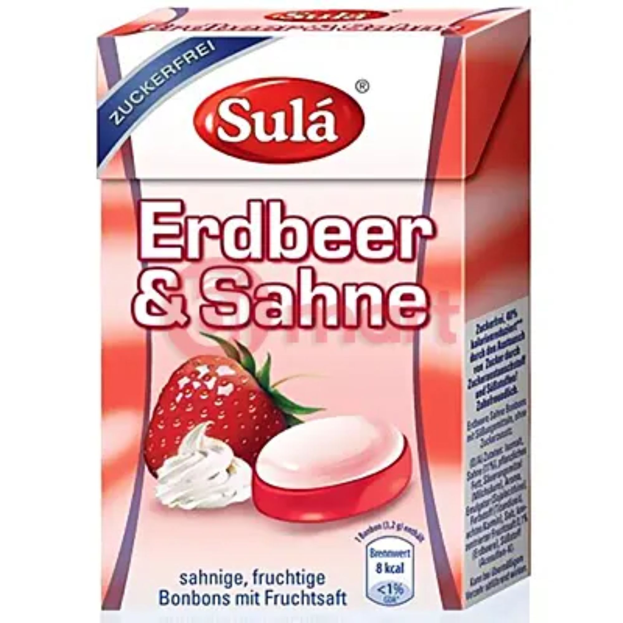 Sula Sulá Erdbeer & Sahne - bonbóny s příchutí Jahoda se smetanou bez cukru 44g