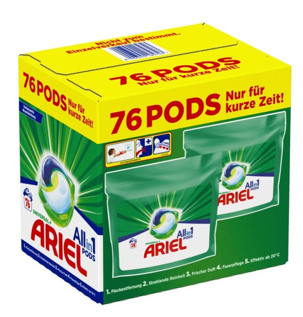 Ariel All-in-1 Universal gelové kapsle na prádlo 2 x 38 ks, 76 ks