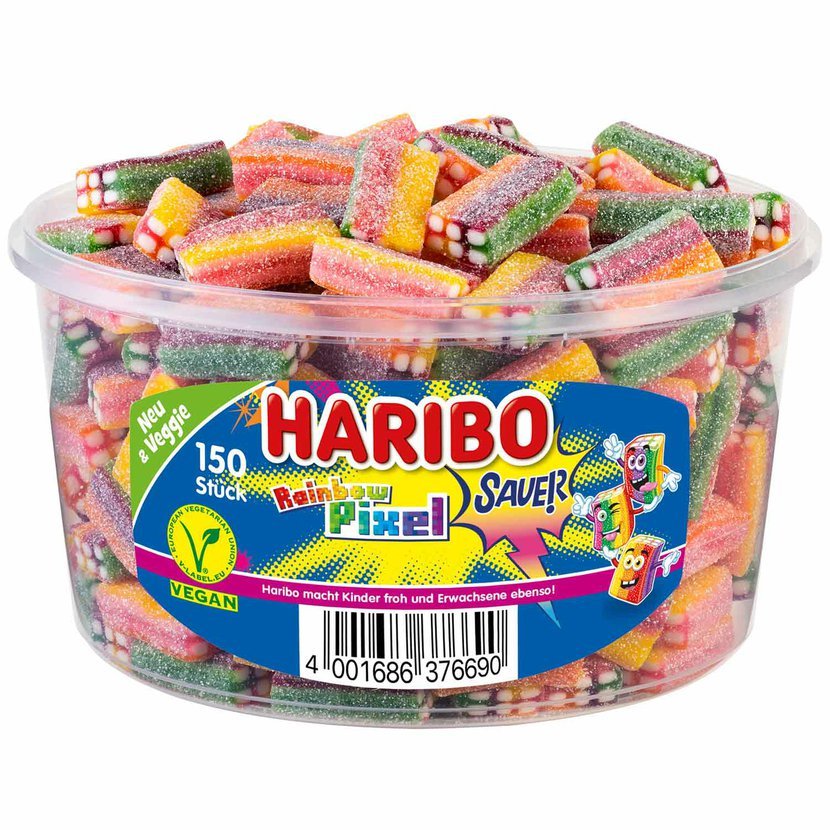 Haribo Rainbow Pixels - Kyselé želé ovocné bonbóny - dóza 150ks - 1200g