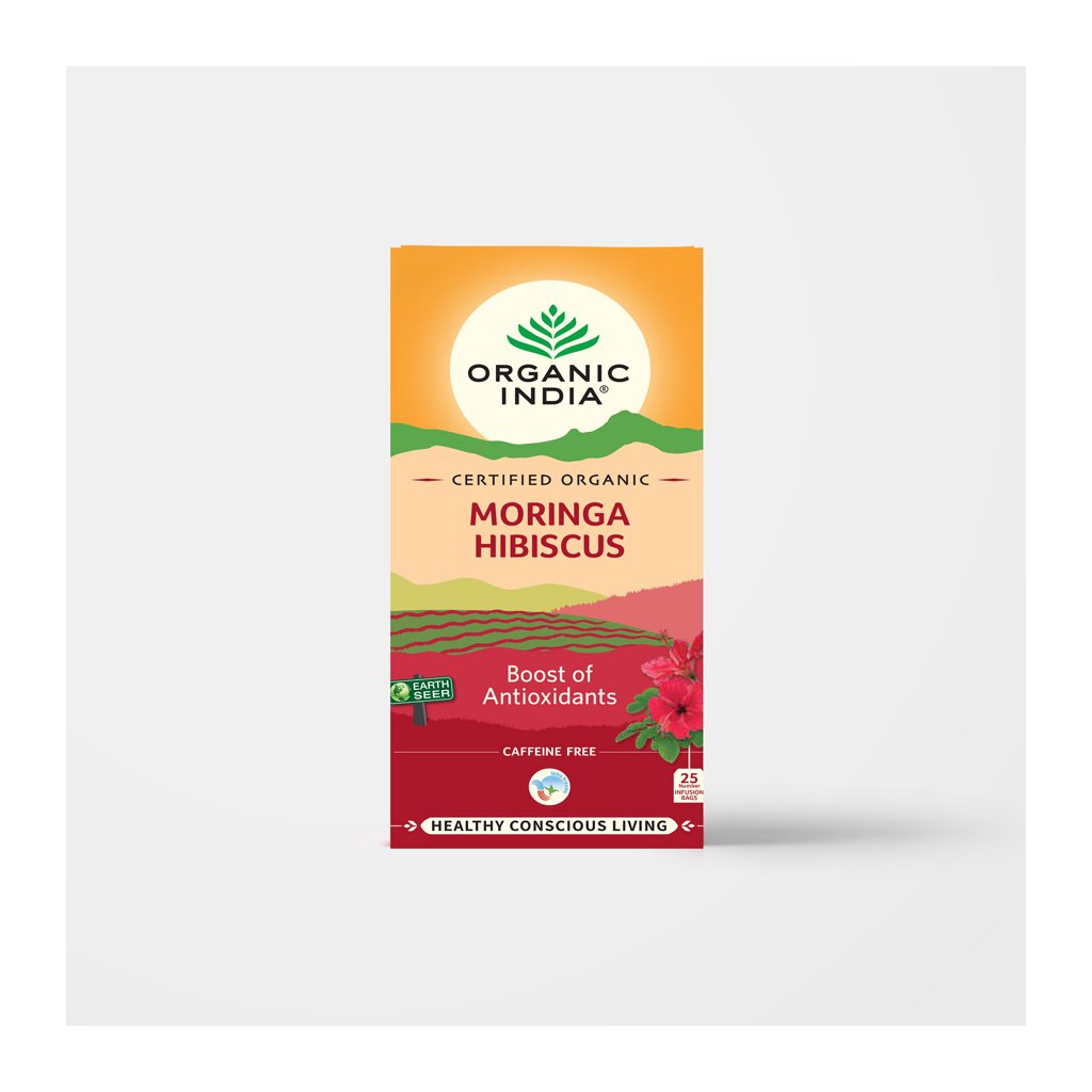 BIO Čaj Moringa Hibiscus - Moringa s ibiškem - sáčkový 25ks Organic India