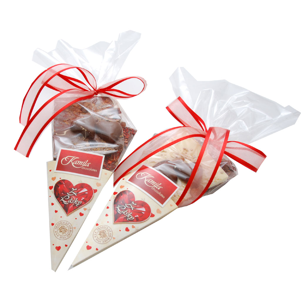 Korneto Z LÁSKY - MIX lámaných čokolád s posypem v dárkovém balení 200g Kamila Chocolates