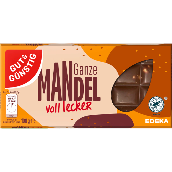 Gut&Günstig Mléčná čokoláda s celými mandlemi 100g Edeka