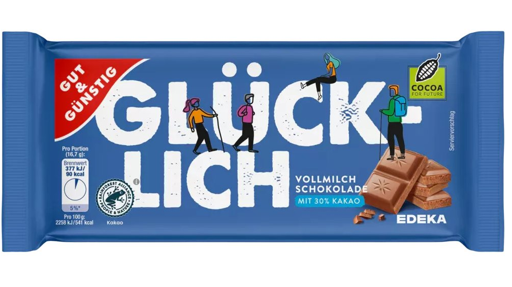Gut&Günstig Glücklich - Mléčná čokoláda z alpského mléka 100g Edeka