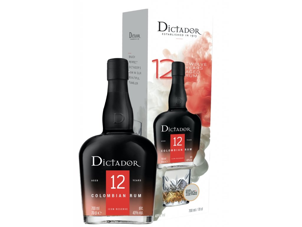 Dictador 12 YO + sklenička, 40%, 0,7l (dárkové balení)