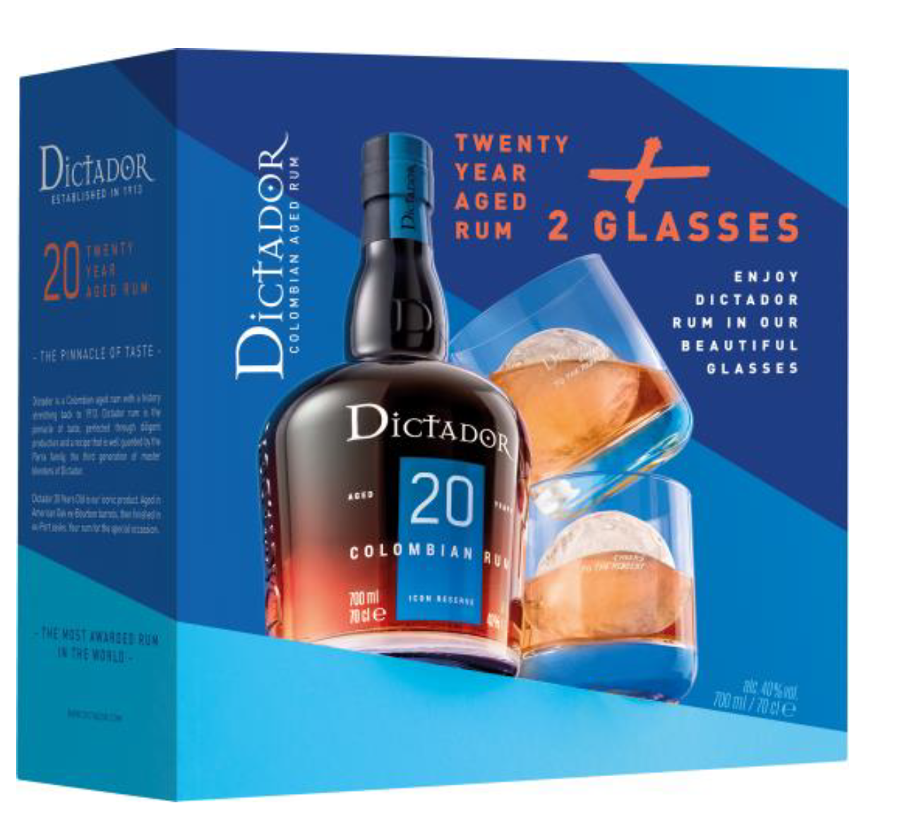 Dictador Ultra Premium Reserve 20y 40% 0,7 l (dárkové balení 2 skleničky)
