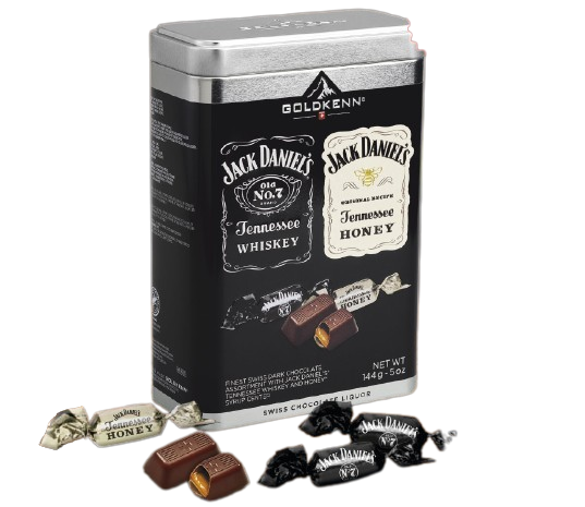 Goldkenn Jack Daniels Mixed Tin liqueur delights - švýcarské hořké pralinky v plechové dó