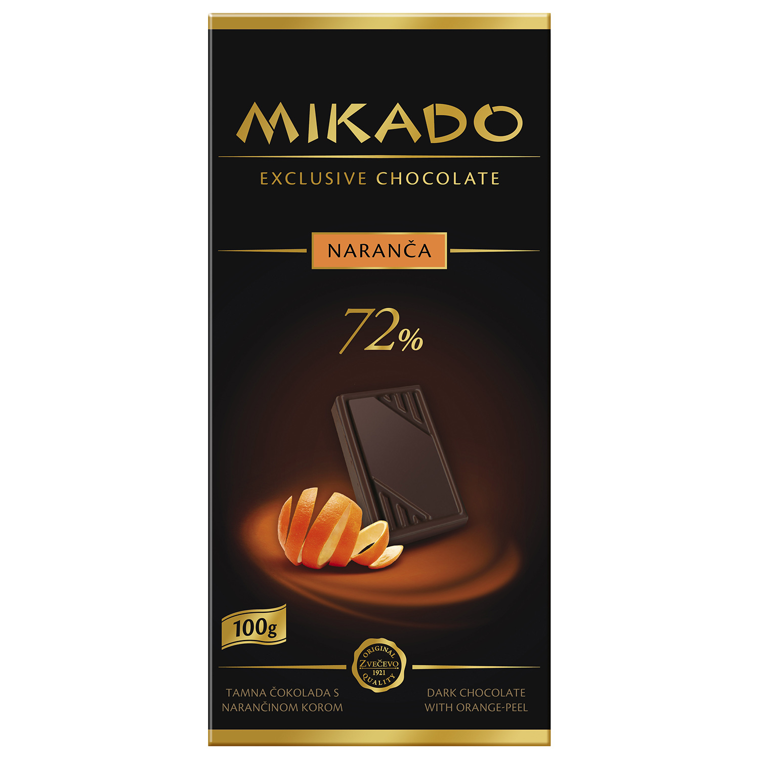 Mikado - hořká čokolda 72% s pomerančovou kůrou 100g